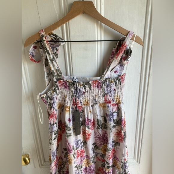 House of Harlow 1960 Dress Floral Linen Tier Bow Tie Shoulders Sz M - Picture 8 of 16